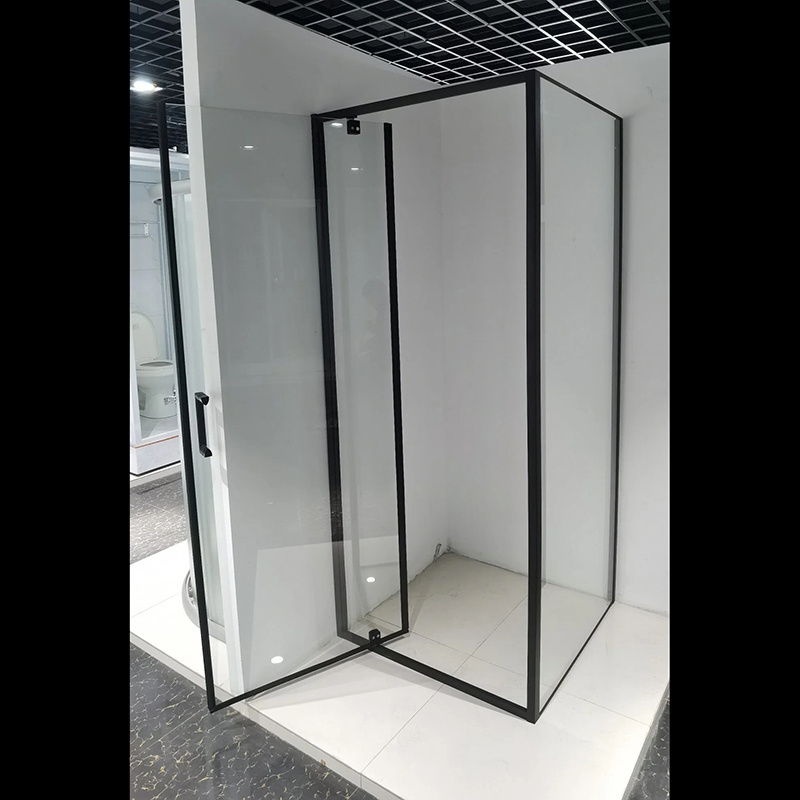 2 sided simple framed matt black corner entry square pivot door shower enclosure cubicles