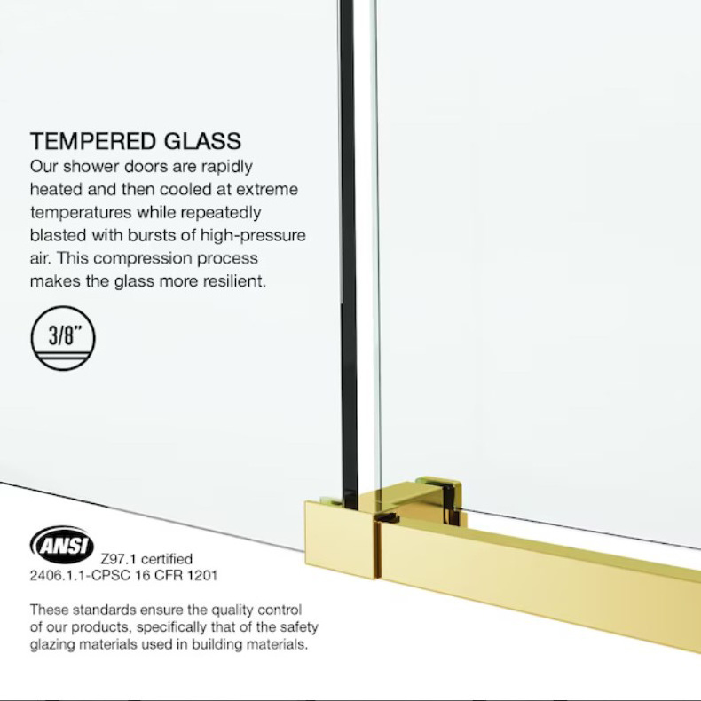 Rose Gold Accessories Sliding Bathroom Frameless Tempered Glass Panel Screen Shower Door