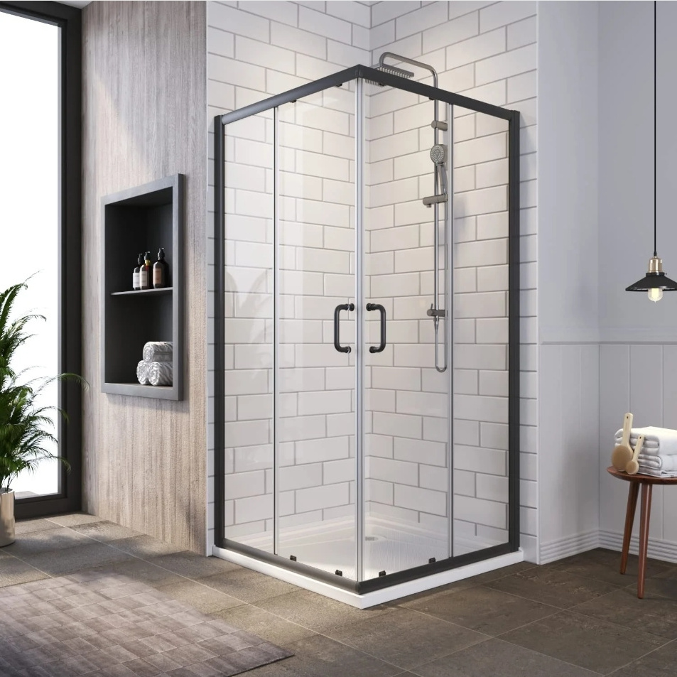 Modern Square Aluminum Alloy Waterproof Clear Tempered Glass Double Sliding Door Bathroom Shower Room Cabin