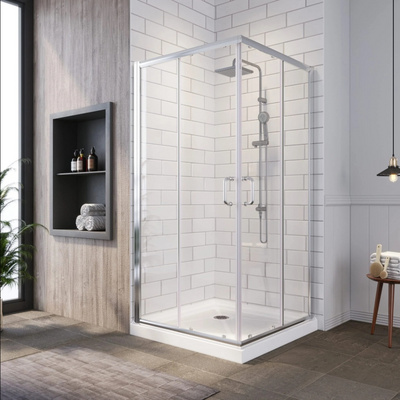 Modern Square Aluminum Alloy Waterproof Clear Tempered Glass Double Sliding Door Bathroom Shower Room Cabin