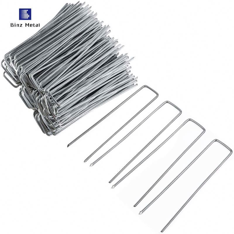 High quality anti rust galvanized steel plain weed mat u sod staple pins garden stake for ground cover