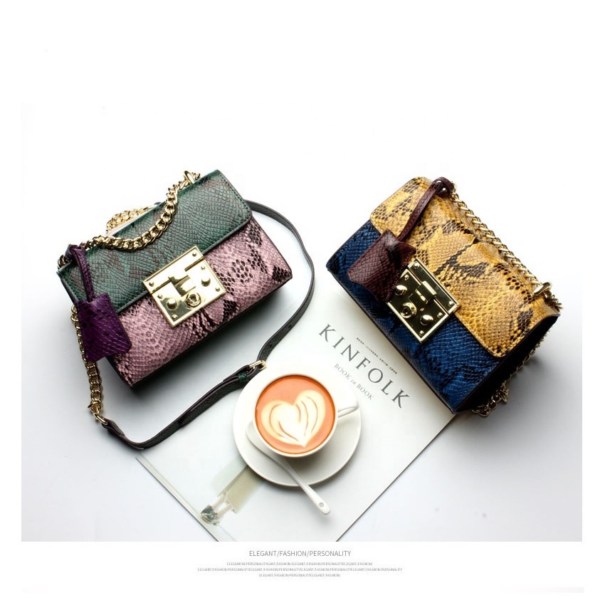 Christmas gift high fashion snake pattern hand bag genuine leather mini women handbags