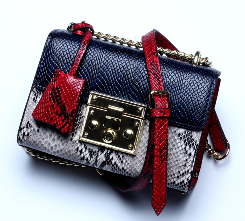 Christmas gift high fashion snake pattern hand bag genuine leather mini women handbags