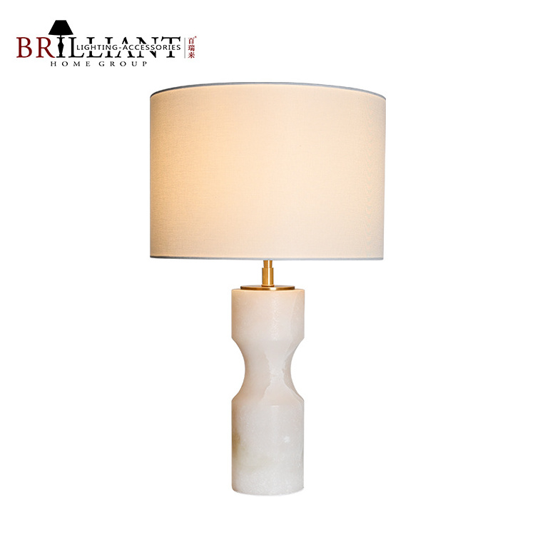 High Quality Alabaster Stone Table Light Marble Base Fabric Shade Slim Waist Desk Table Lamp