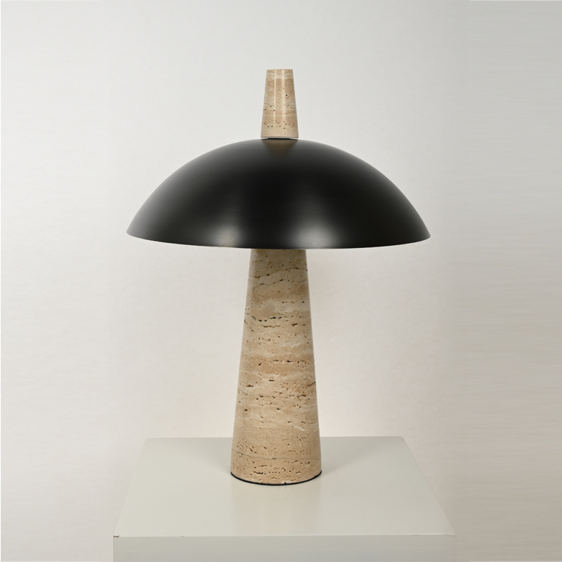 Home Decorative Living Room Bedside Desk Light Solid Travertine Marble Stone Base Mushroom Table Lamp