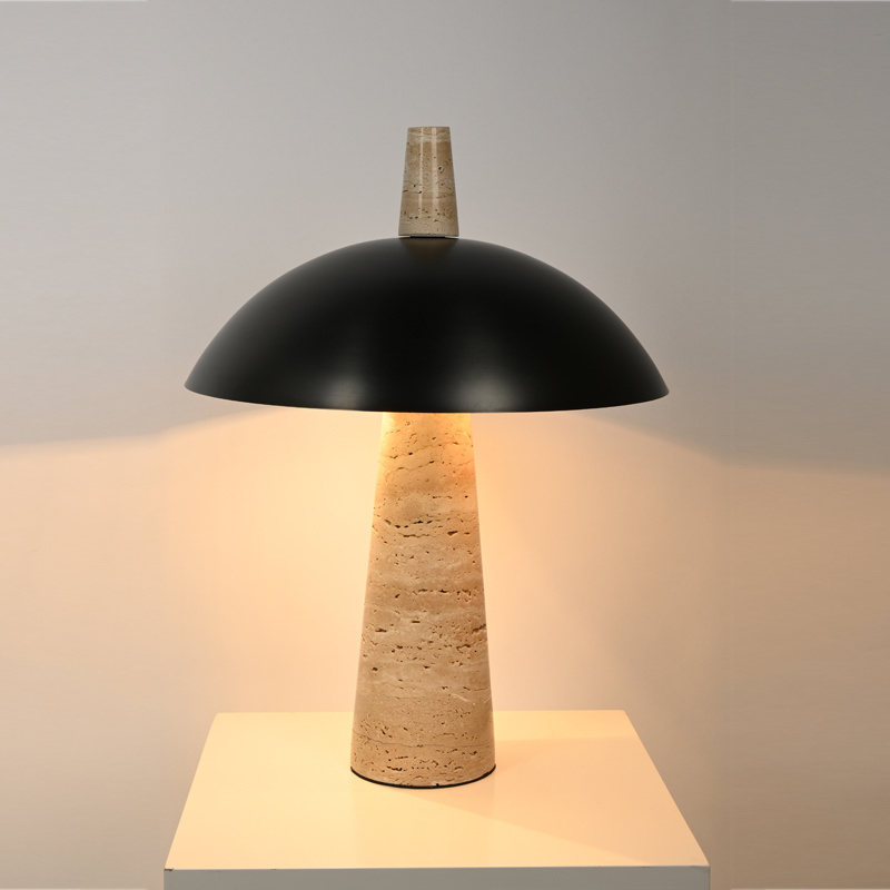 Home Decorative Living Room Bedside Desk Light Solid Travertine Marble Stone Base Mushroom Table Lamp