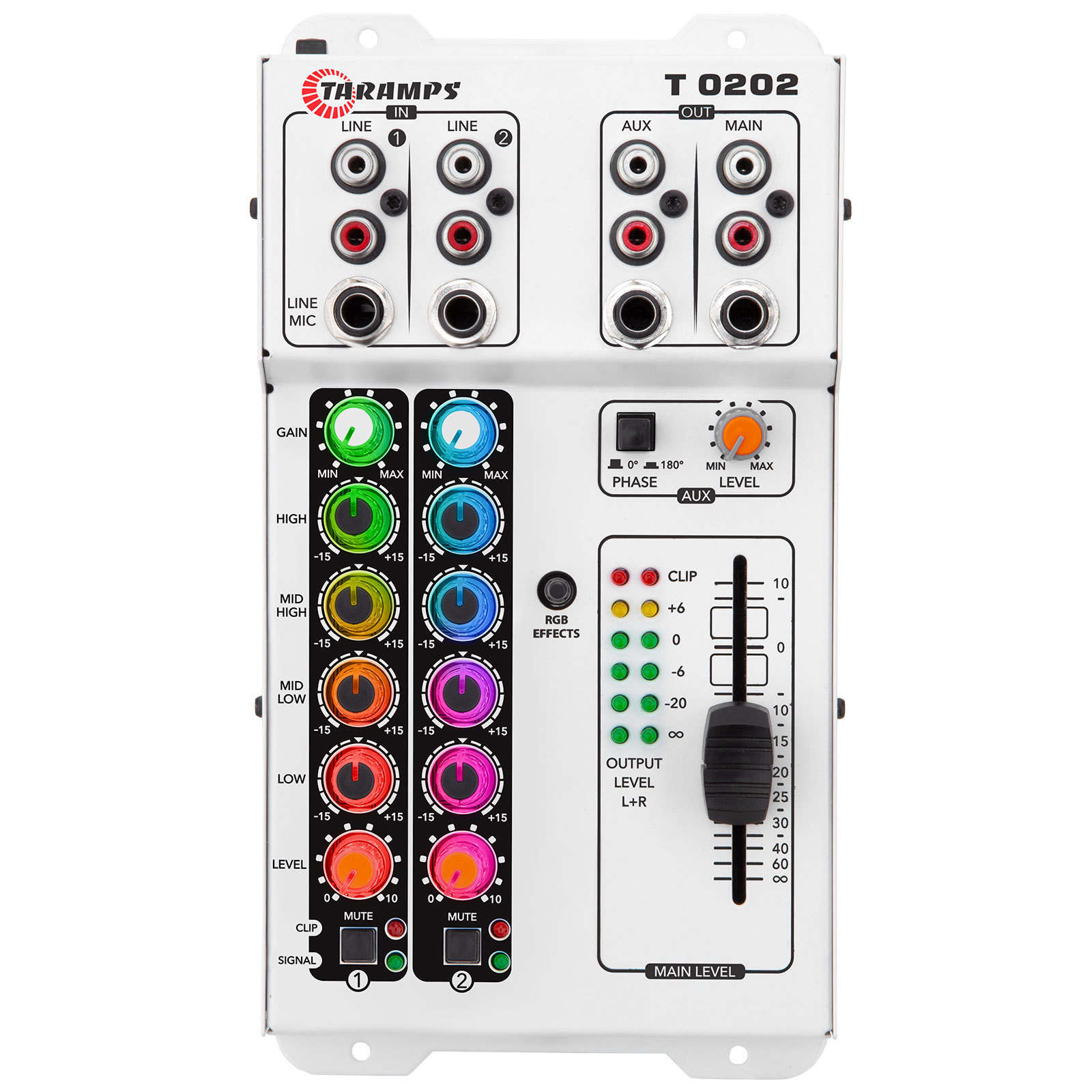 Taramps Audio Mixer T0202 Multicolor 80 RGB LED and VU Effects 4 Band Equalizer 2 Input Channels Mixing MIC Musical Instruments