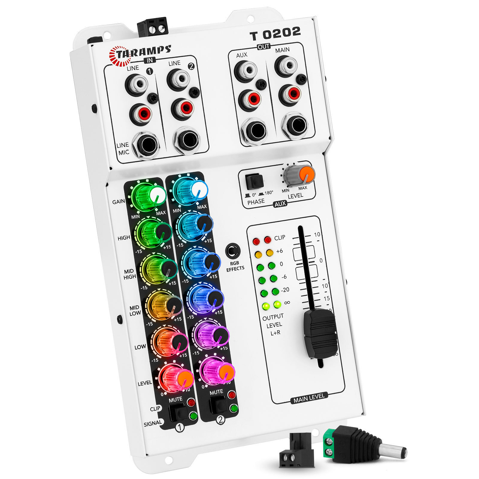 Taramps Audio Mixer T0202 Multicolor 80 RGB LED and VU Effects 4 Band Equalizer 2 Input Channels Mixing MIC Musical Instruments