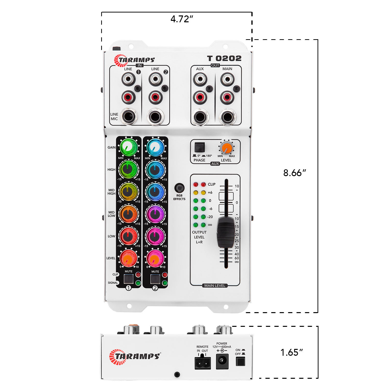 Taramps Audio Mixer T0202 Multicolor 80 RGB LED and VU Effects 4 Band Equalizer 2 Input Channels Mixing MIC Musical Instruments