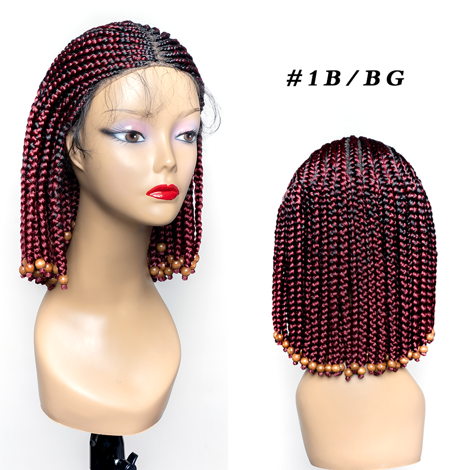 14Inch Short Bob Synthetic Cornrow Braid Wigs for Fashion Black Women 13*9 Big Lace Size Natural Looking Braided Hair Wig