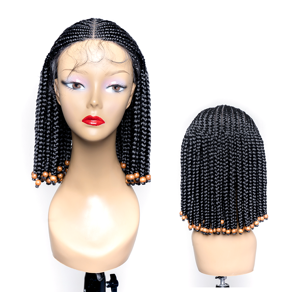 14Inch Short Bob Synthetic Cornrow Braid Wigs for Fashion Black Women 13*9 Big Lace Size Natural Looking Braided Hair Wig