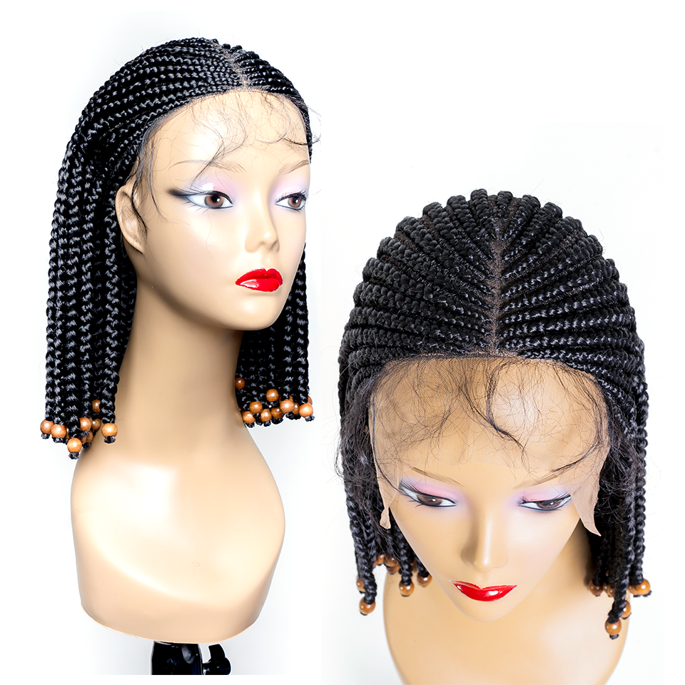 14Inch Short Bob Synthetic Cornrow Braid Wigs for Fashion Black Women 13*9 Big Lace Size Natural Looking Braided Hair Wig