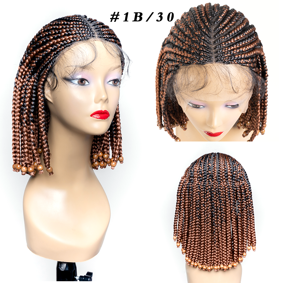 14Inch Short Bob Synthetic Cornrow Braid Wigs for Fashion Black Women 13*9 Big Lace Size Natural Looking Braided Hair Wig