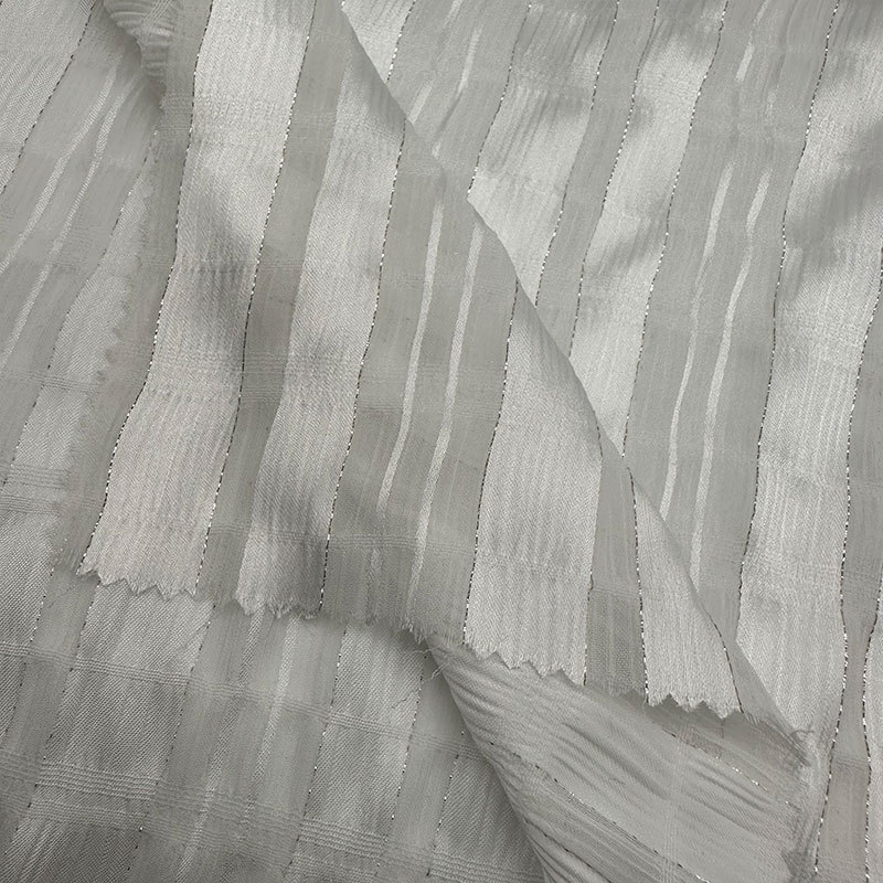 Fabrics Textile Polyester Lurex Silver Silk Metallic 75D FDY Chiffon Striped Satin Crinkle Crepe Fabric For Garment Dress Shirt