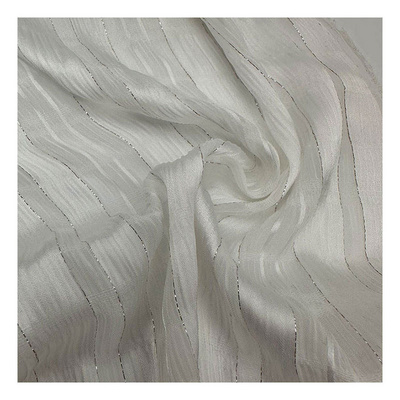 Fabrics Textile Polyester Lurex Silver Silk Metallic 75D FDY Chiffon Striped Satin Crinkle Crepe Fabric For Garment Dress Shirt