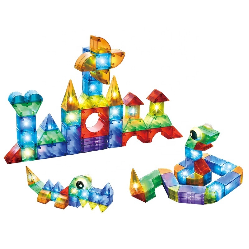 134pcs Diamond Face Magnetic Sheet Kids Educational 3d Construction Magnet Bricks STEM Learning Toys With Lighting