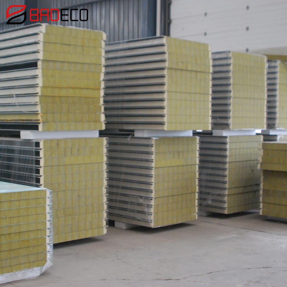 Low cost fireproof and soundproof color steel sandwich panel wall panel and roof slate rock wool sandwich panel