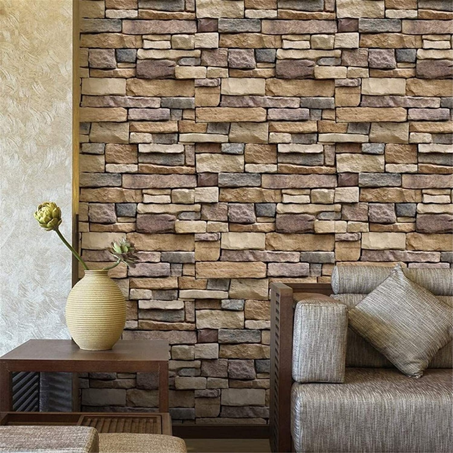 Stone Brick Wallpaper Stick On Self-Adhesive Peel and Stick Backsplash Wall Panel Removable Home Decoration