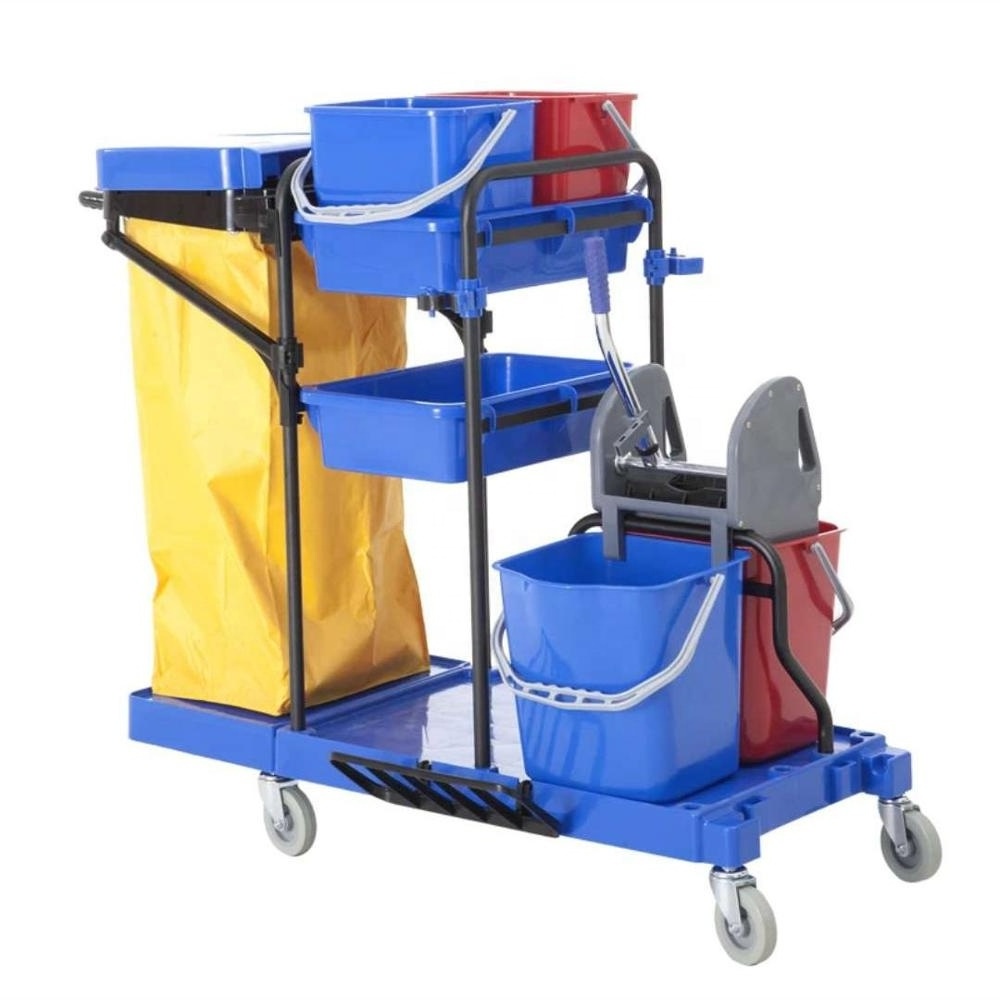 hand push foldable Plastic tool utility laundry housekeeping restaurant hotel room garbage cleaning trolley janitor service cart