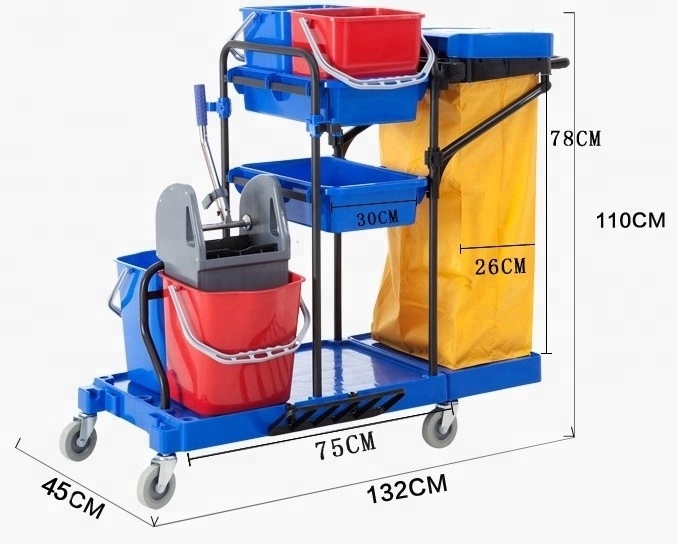 hand push foldable Plastic tool utility laundry housekeeping restaurant hotel room garbage cleaning trolley janitor service cart