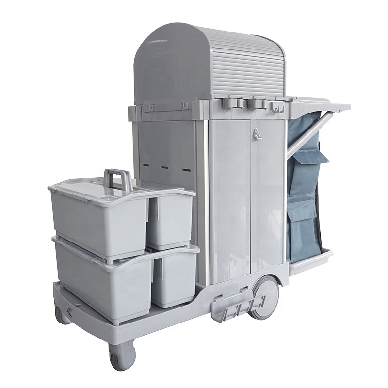 S130 plastic housekeeping cleaning janitorial cleaning trolley cart for air hotel cleaning trolley with bucket wringer