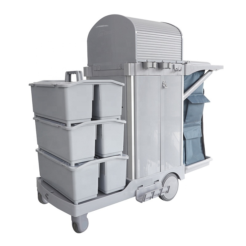 S130 plastic housekeeping cleaning janitorial cleaning trolley cart for air hotel cleaning trolley with bucket wringer