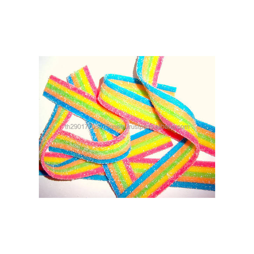 Hot selling Belt rainbow coated sugar Sweet and Sour belts strips yummy gummy candy From Thailand