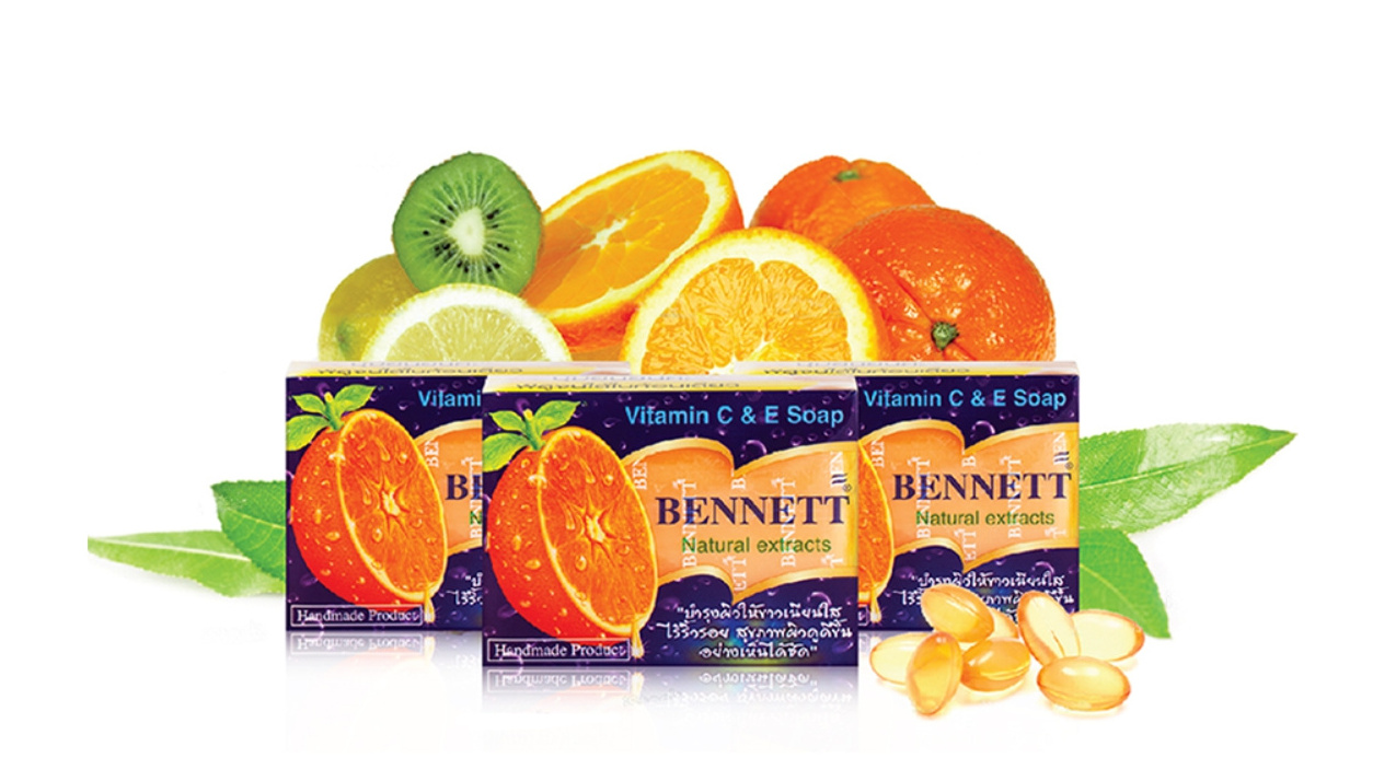 Bennett Vitamin C&E Soap Bar extracts Whitening and Brightening Soap Thai Soap 130g x 4 Bars