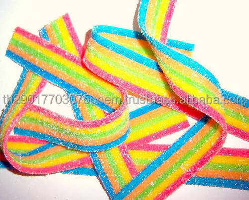 Hot selling Belt rainbow coated sugar Sweet and Sour belts strips yummy gummy candy From Thailand