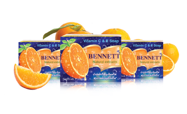 Bennett Vitamin C&E Soap Bar extracts Whitening and Brightening Soap Thai Soap 130g x 4 Bars