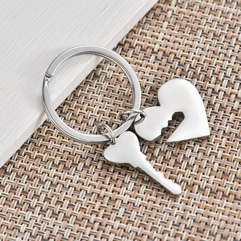 Wholesale Stainless Steel Customizable Blank Key And Heart Lock Shape Fashion Couple Keychain Jewelry Valentine's Day Event Gift