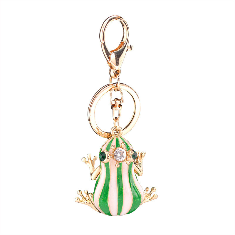 3D Enamel Cute Creative New Animals Frog Prince Keychain Pendant Zinc Alloy Rhinestone Crown Frog Cartoon Jewelry Green Keyring