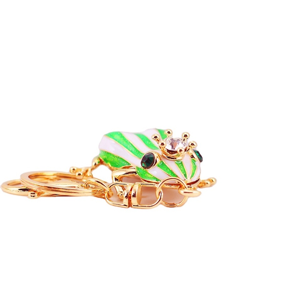 3D Enamel Cute Creative New Animals Frog Prince Keychain Pendant Zinc Alloy Rhinestone Crown Frog Cartoon Jewelry Green Keyring