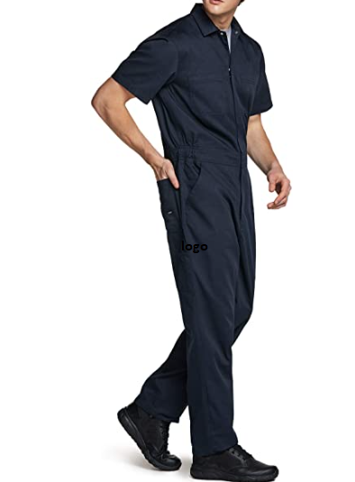 Men's Short Sleeve Zip-Front Coverall Twill Stain & Wrinkle Resistant Work Coverall Action Back Jumpsuit with Multi Pockets