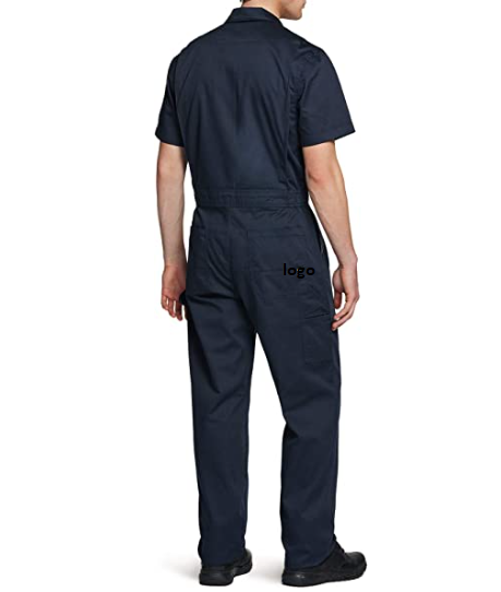 Men's Short Sleeve Zip-Front Coverall Twill Stain & Wrinkle Resistant Work Coverall Action Back Jumpsuit with Multi Pockets