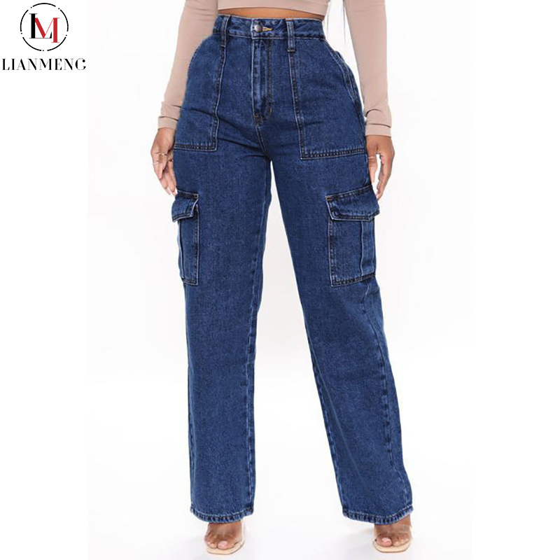 LIANMENG AE073 Jeans Women Wash High Waist Casual Straight Jeans Customized Stock Wholesale Denim Used Pants Mixed For Women