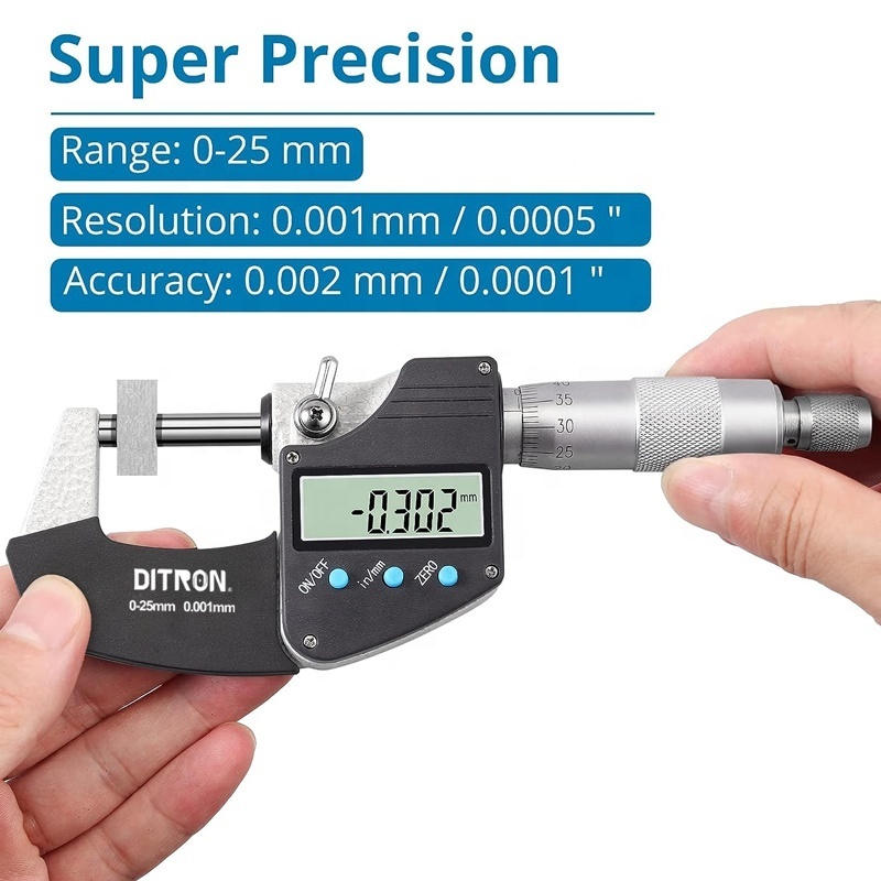 DITRON 0.001mm  Electronic Outside Micrometers Chrome Plated Caliper Gauge Measuring Tools Digital Micrometer