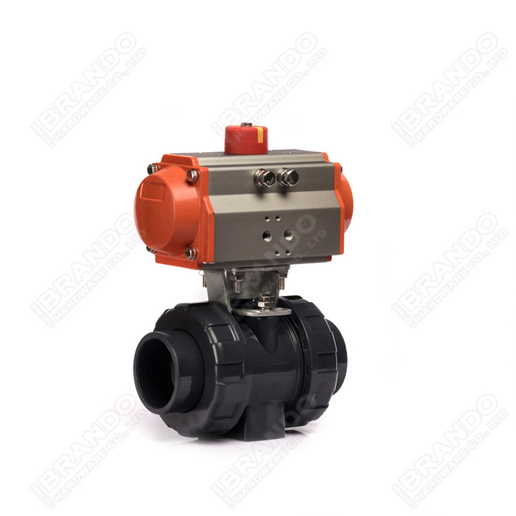 UPVC CPVC PVC Pneumatic Air Actuated Union Ball Valve 1/2'' 3/4'' 1'' 2'' 3'' 4'' DN15 DN20 DN25 DN32 DN40 DN50 DN65 DN80 DN100