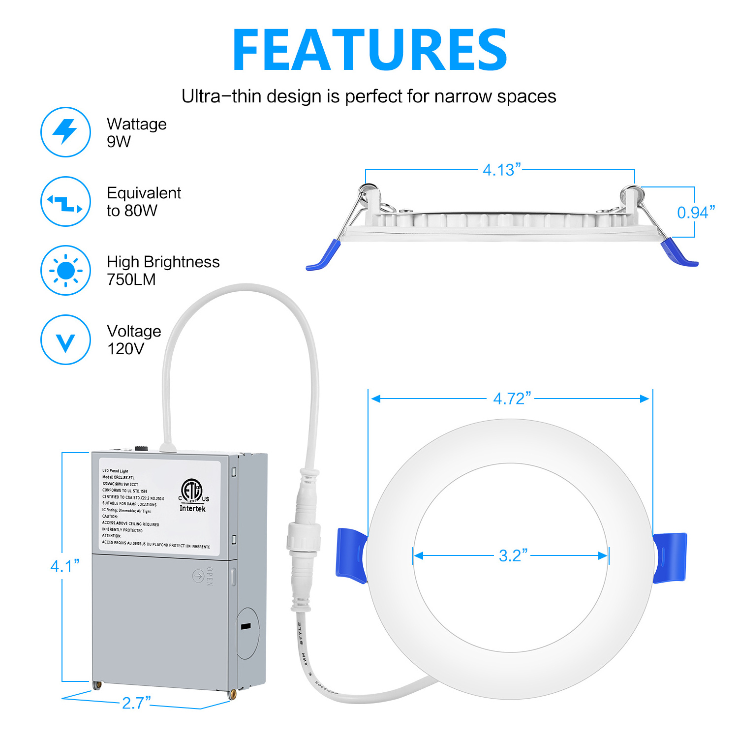 Brandon Wholesale 4 inch 6 inch Recessed LED Slim 5CCT Adjustable Downlight Panel with 2200K for Nightlight