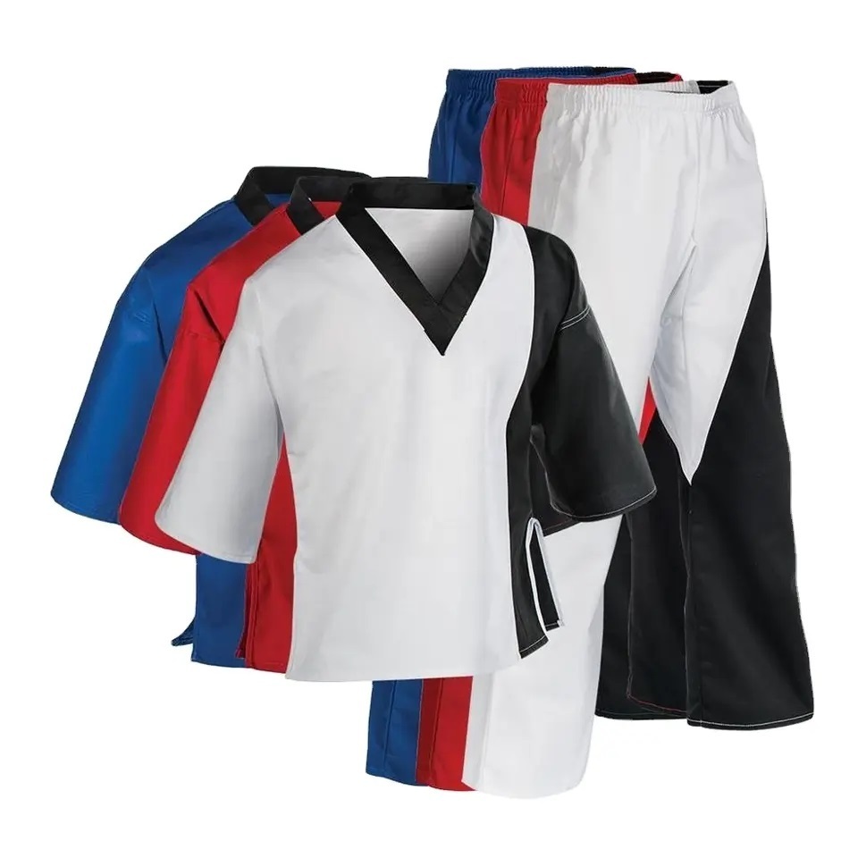 High Quality Grey Orange White Red Blue Color Chinese Traditional Shaolin Kung Fu Uniforms Martial Arts Clothing Karate Uniform