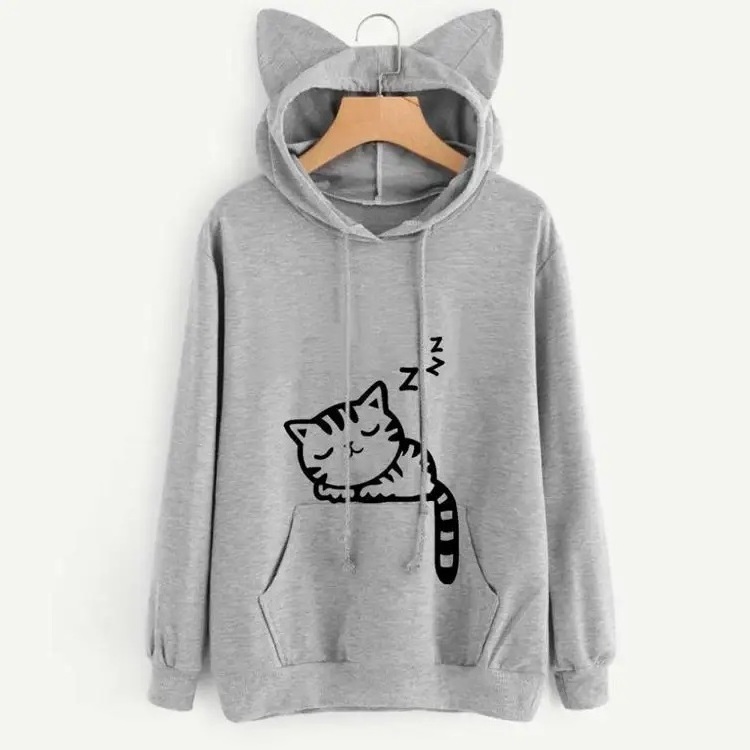 Plus size hoodies with designs Puff Printed cat ears Pullover Hoodies for Boys Girls Cute Fleece Hooded Sweatshirt Sportswear