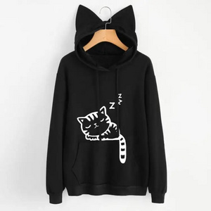 Plus size hoodies with designs Puff Printed cat ears Pullover Hoodies for Boys Girls Cute Fleece Hooded Sweatshirt Sportswear