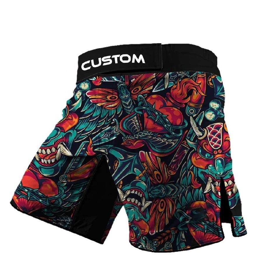 Wholesale Oem Academy premium spandexfight fabric mens sublimation black fight short custom logo grappling bjj mma shorts