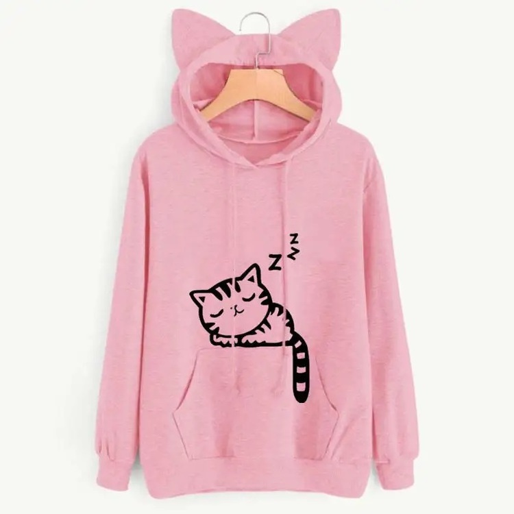 Plus size hoodies with designs Puff Printed cat ears Pullover Hoodies for Boys Girls Cute Fleece Hooded Sweatshirt Sportswear