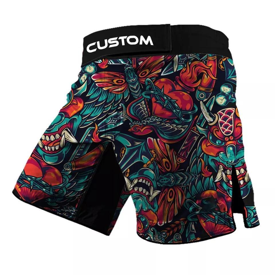 Wholesale Oem Academy premium spandexfight fabric mens sublimation black fight short custom logo grappling bjj mma shorts