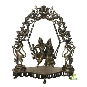 brass Radha Krishna on Swing with black antique finish for home decoration hindu divine couple & gods