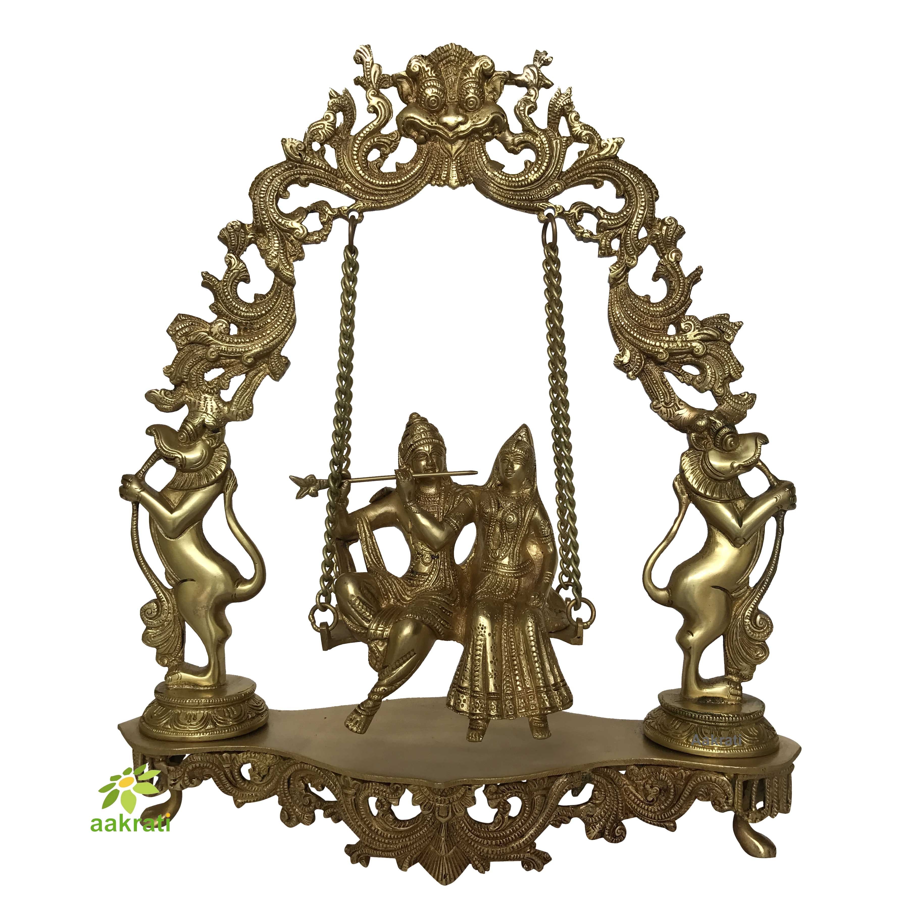 Exquisite Metal Radha Krishna on Swing with stonework.45cm Big Murti Home decor Brass decor