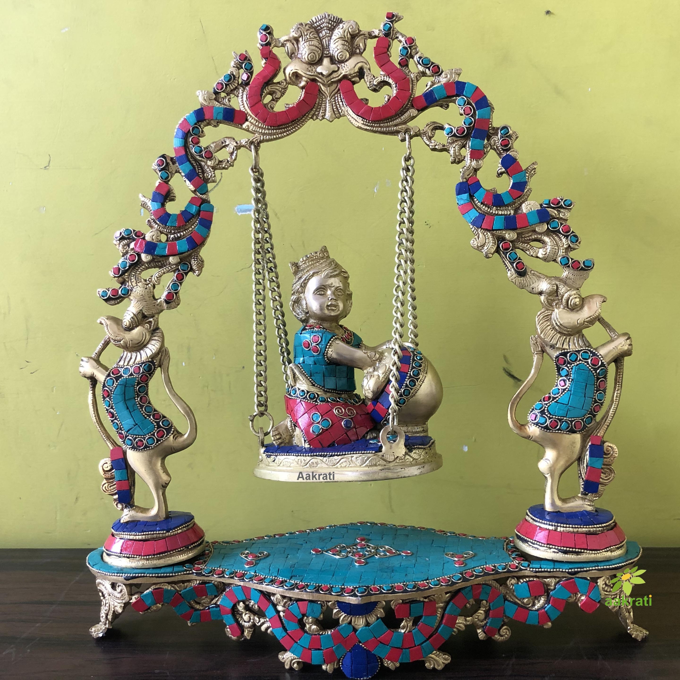 Aakrati Krishna Swing Jhula brass Statue decorative work unique gift showpiece