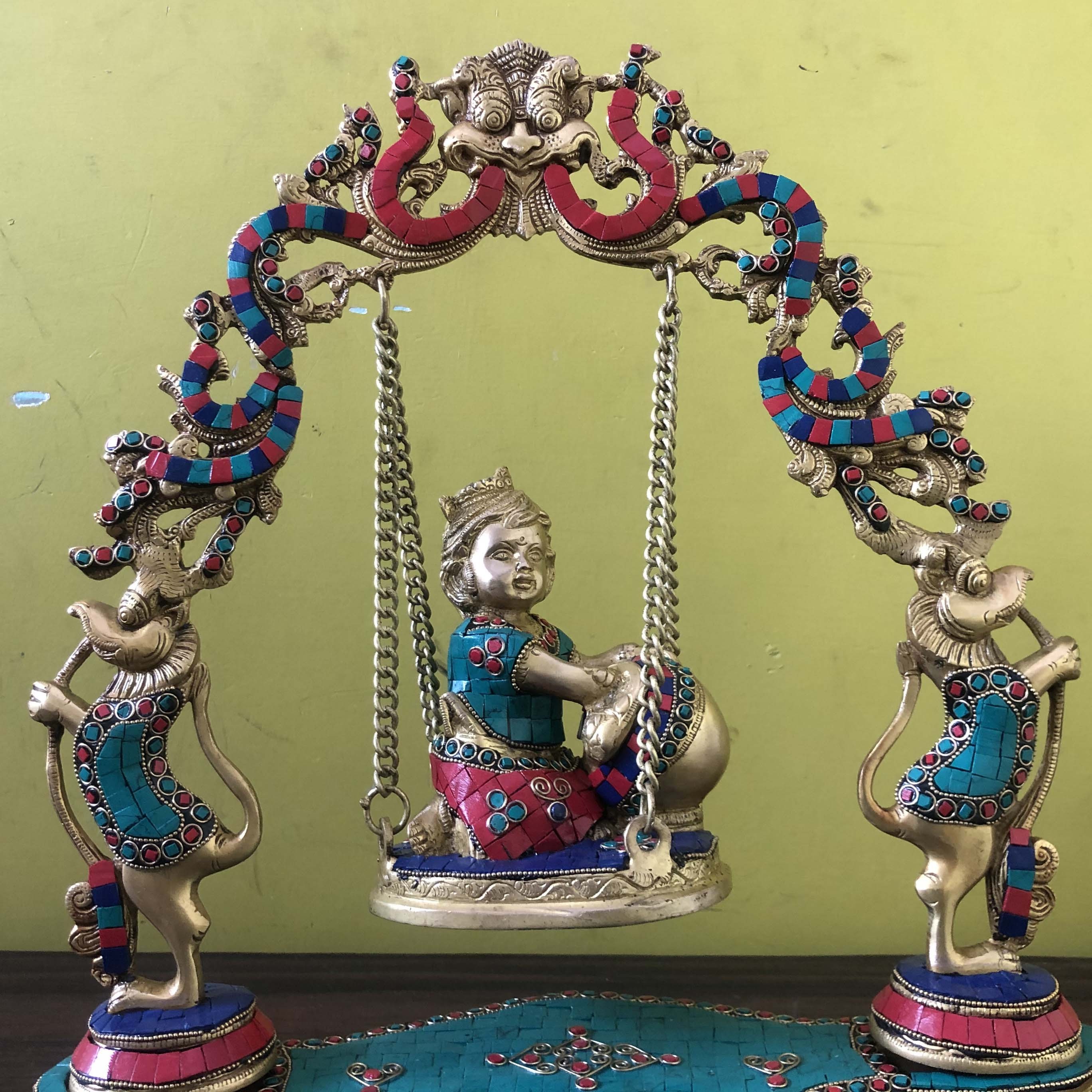 Aakrati Krishna Swing Jhula brass Statue decorative work unique gift showpiece