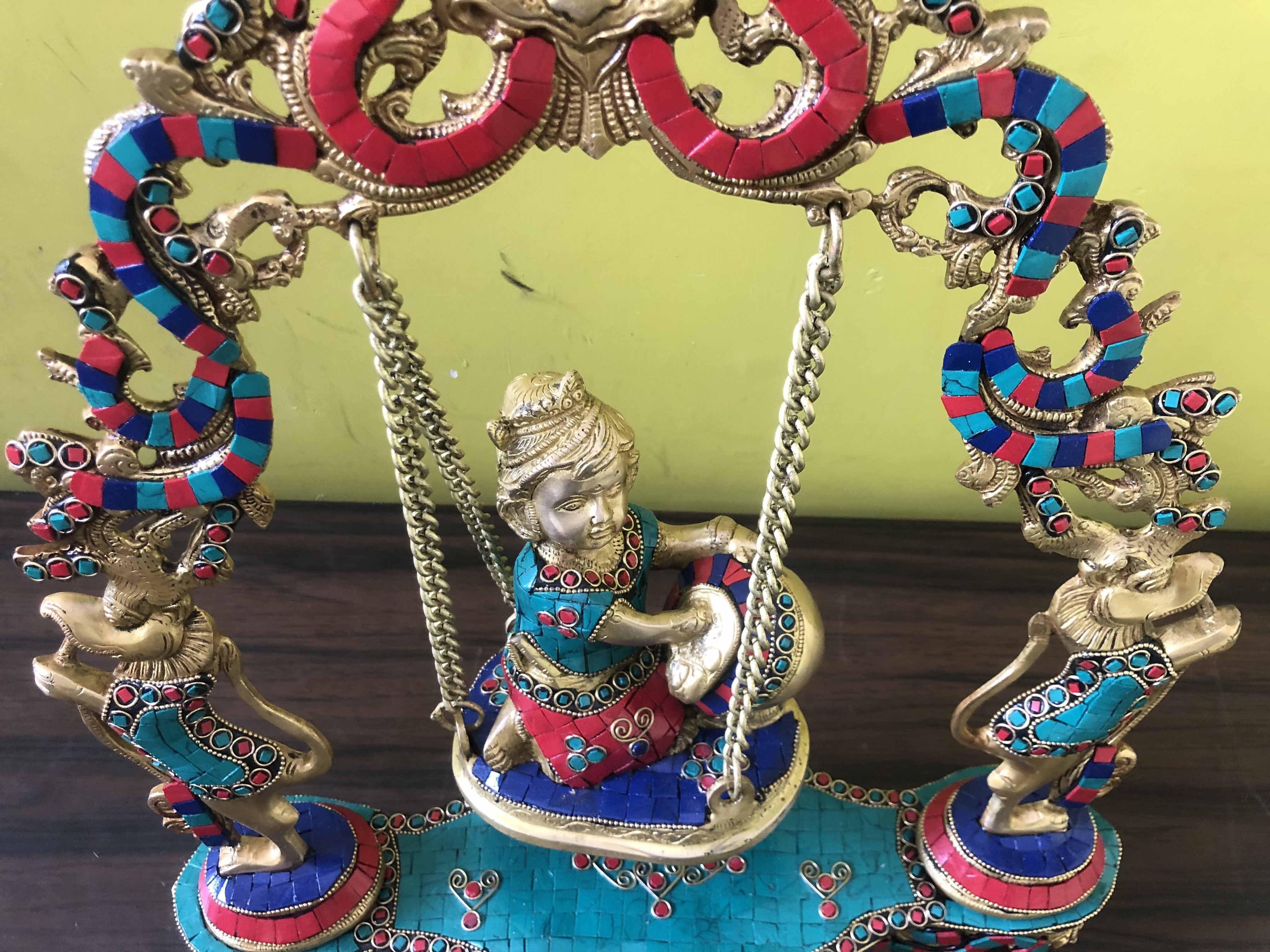 Aakrati Krishna Swing Jhula brass Statue decorative work unique gift showpiece